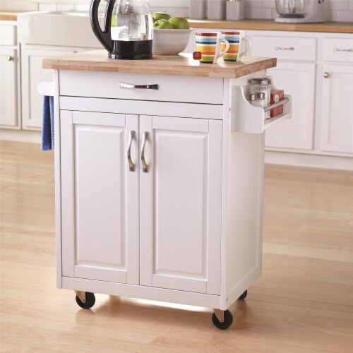 DHP Kitchen Island Cart with Drawer & Storage Shelves, White Perspective: back