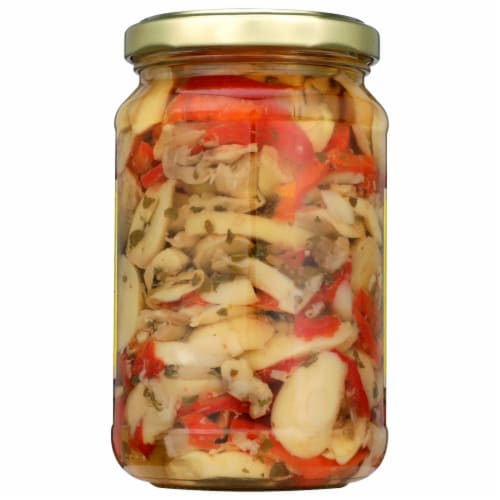 Pastene® Sliced Marinated Mushrooms with Red Peppers & Herbs Perspective: back