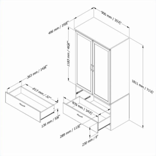 South Shore Acapella Wardrobe Armoire in Pure Black Perspective: back