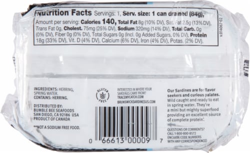 Brunswick No Salt Added Sardine Fillets in Spring Water Perspective: back