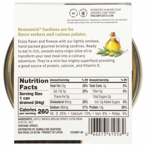 Brunswick™ Mediterranean Style Wild Caught Gourmet Brisling Sardines in Olive Oil Can Perspective: back
