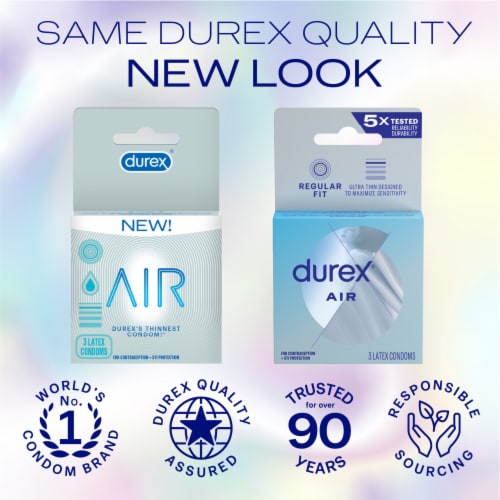 Durex Air Condoms, Extra Thin, Transparent Natural Rubber Latex Condoms for Men, 3 Ct Perspective: back