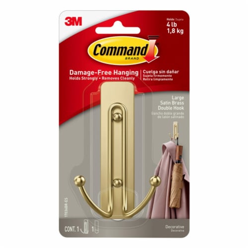 Command™ Large Satin Brass Double Hook Perspective: back