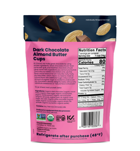 ChocXO® Dark Chocolate Almond Butter Cups Perspective: back