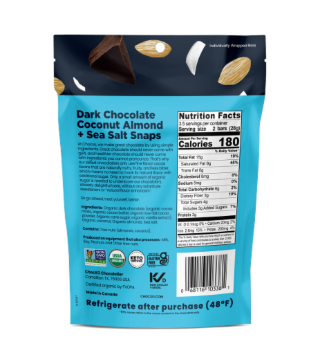 ChocXO® Coconut Almond & Sea Salt Snaps Perspective: back