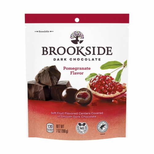 BROOKSIDE Dark Chocolate and Pomegranate Flavored Snacking Chocolate Bag Perspective: back