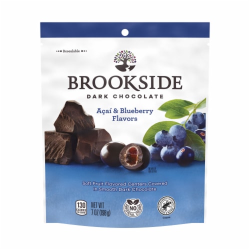 BROOKSIDE Dark Chocolate with Acai and Blueberry Flavored Snacking Chocolate Bag Perspective: back