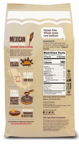 Que Pasa Organic White Corn Tortilla Chips Perspective: back
