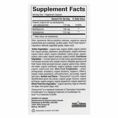Natural Factors BioCoenzymated, Benfotiamine, 150mg, 30 Vegetarian Capsules Perspective: back