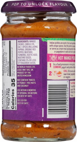 Patak's Hot Spicy Mango Pickle and Relish Perspective: back
