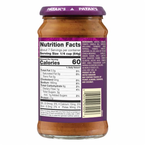 Patak's® Dopiaza Curry Indian Mild Simmer Sauce Perspective: back