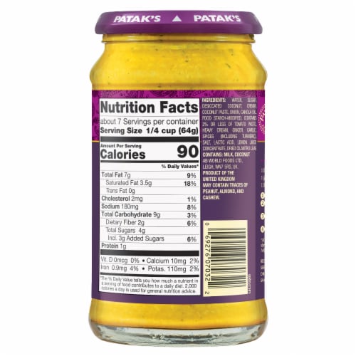 Patak's® Mild Korma Curry Simmer Sauce Perspective: back