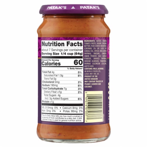 Patak's® Butter Chicken Curry Indian Mild Simmer Sauce Perspective: back
