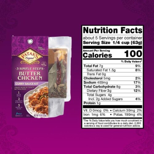 Patak's® 2 Simple Steps Butter Chicken Curry Sauce Kit Perspective: back