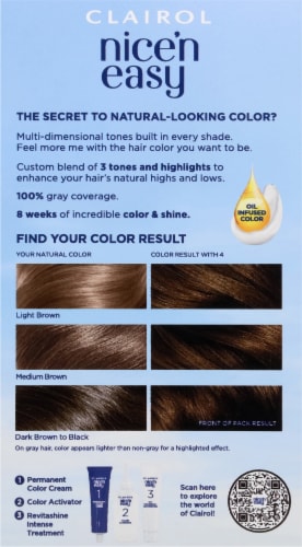 Clairol Nice'n Easy Permanent Hair Dye Color Cream, 4 Dark Brown