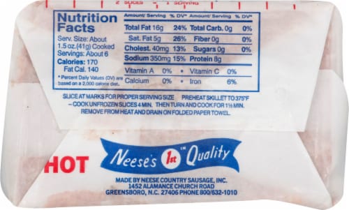 Neese's Hot Country Sausage Perspective: back