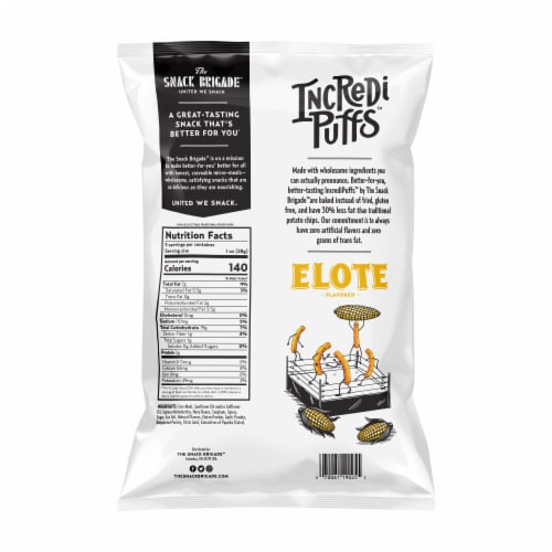 The Snack Brigade IncrediPuffs Elote Flavored Puffed Snacks Perspective: back
