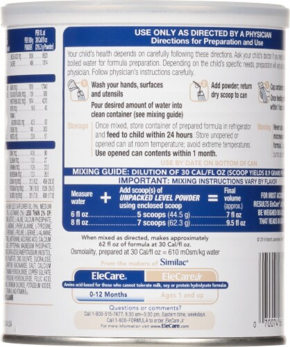 Abbott EleCare Jr® Chocolate Nutrition Powder Perspective: back