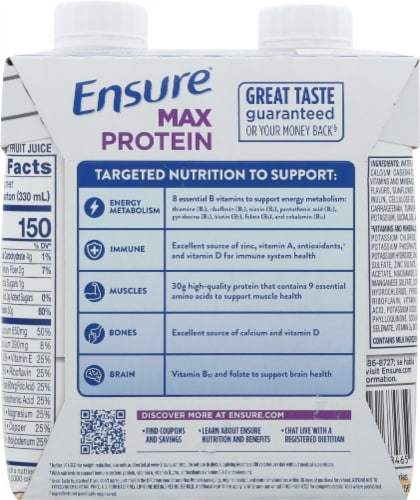 Ensure® Max Protein Creamy Peach Flavor Nutrition Shakes Perspective: back