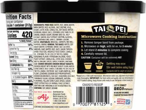 Tai Pei® General Tso's Spicy Chicken Perspective: back