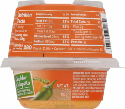 President® Pub Cheese® Cheddar and Jalapeno Spreadable Cheese with Pretzels Perspective: back