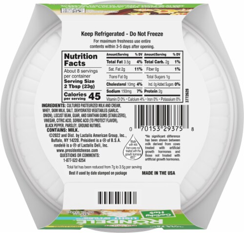 President® Rondele® Garlic & Herb Light Gourmet Spreadable Cheese Perspective: back