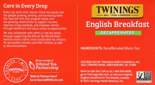 Twinings® of London English Breakfast Decaffeinated Black Tea Bags Perspective: back