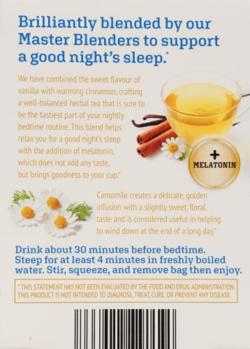 Twinings® of London Sleep+ Melatonin Camomile, Cinnamon, & Vanilla Flavoured Herbal Tea Perspective: back