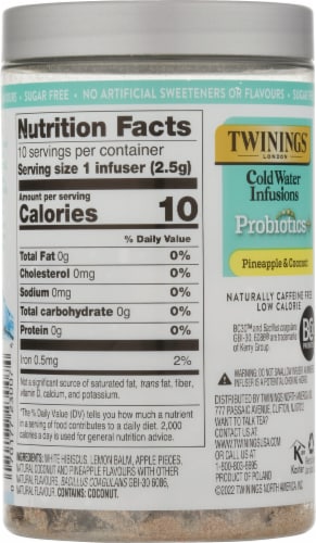 Twinings of London® Superblends™ Pineapple & Coconut Probiotics+ Cold Water Infusion Tea Perspective: back