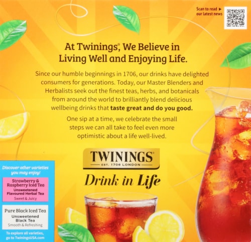 Twinings® Lemon Unsweetened Black Iced Tea Pitcher Bags Perspective: back