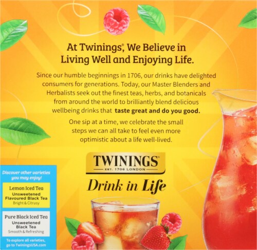 Twinings® Strawberry & Raspberry Unsweetened Herbal Iced Tea Pitcher Bags Perspective: back