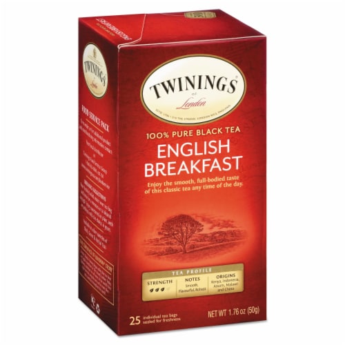Twinings 100% Pure Black Tea English Breakfast 25 Tea Bags - 1.76 oz (50 g) Perspective: back