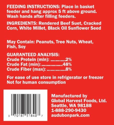 Audubon Park High Energy Suet Wild Bird Food Perspective: back