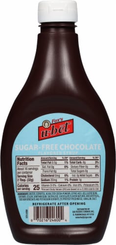 Fox's U-Bet Sugar Free Chocolate Syrup Perspective: back