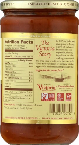 Victoria® Low Sodium Premium Marinara Sauce Perspective: back