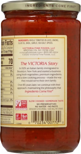 Victoria® Low Sodium Tomato Basil Pasta Sauce Perspective: back