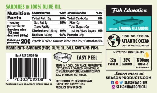 Season® Club Sardines in Olive Oil Perspective: back