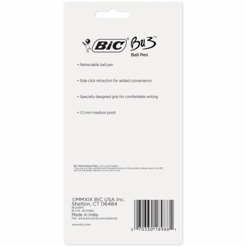 BIC BU3 Grip Medium Ball Point Pens - Assorted Perspective: back