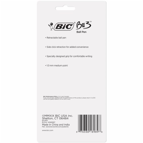 BIC Bu3 Xtra Comfort Plus Medium Ball Point Pens - 5 Pack - Black Perspective: back