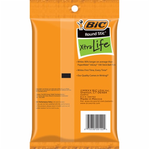 BIC® Round Stic® Xtra Life Medium Blue Point Pens Perspective: back