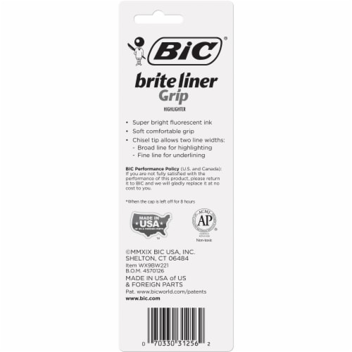 BIC® Brite Liner Grip Chisel Tip Fluorescent Highlighters - Yellow Perspective: back