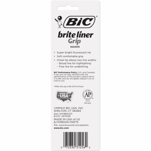BIC® Brite Liner Grip Chisel Tip Fluorescent Highlighters - Yellow Perspective: back