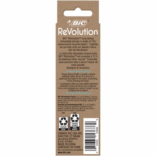 BIC® ReVolution™ Recycled Retractable Long Lasting Ballpoint Pens - Black Perspective: back