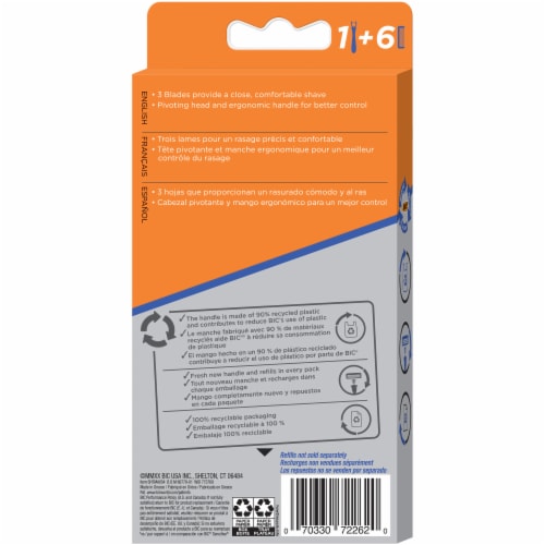 BIC® Hybrid 3 Comfort® Razor with Cartridge Refills Perspective: back
