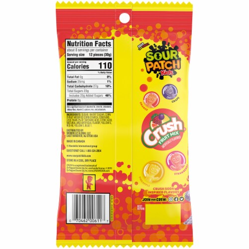 Sour Patch Kids Crush Fruit Mix Soft & Chewy Candy Perspective: back