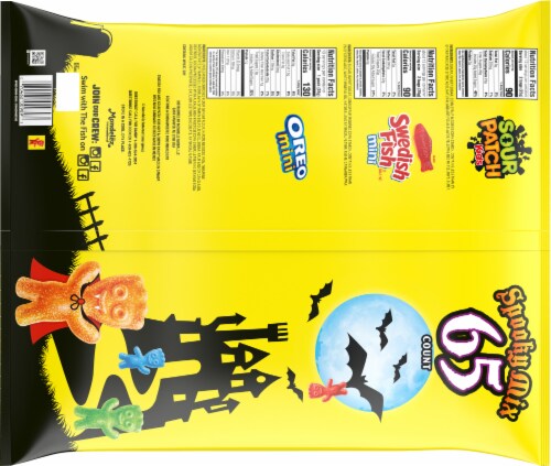 Sour Patch Kids Swedish Fish & Oreo Mini Treat Size Spooky Mix Halloween Candy Perspective: back