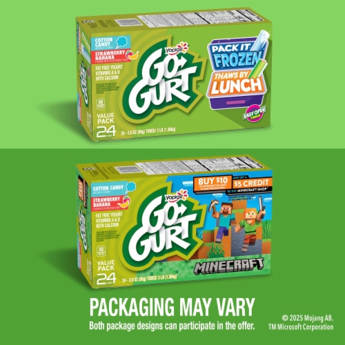 Go GURT Gluten Free Cotton Candy & Strawberry Banana Kids Yogurt Tubes Perspective: back