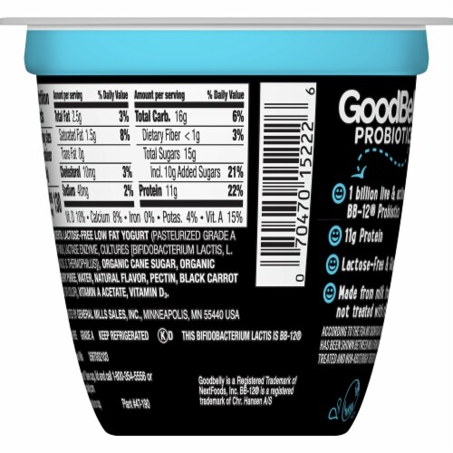 GoodBelly Probiotics Lactose-Free Wild Blueberry Yogurt Perspective: back
