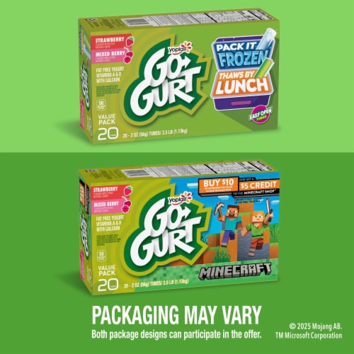 Go GURT Strawberry and Mixed Berry Kids Fat Free Yogurt Tubes Perspective: back