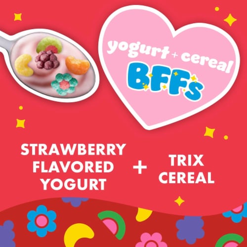 Yoplait Low Fat Strawberry Kids Yogurt & Trix Cereal Snack Perspective: back